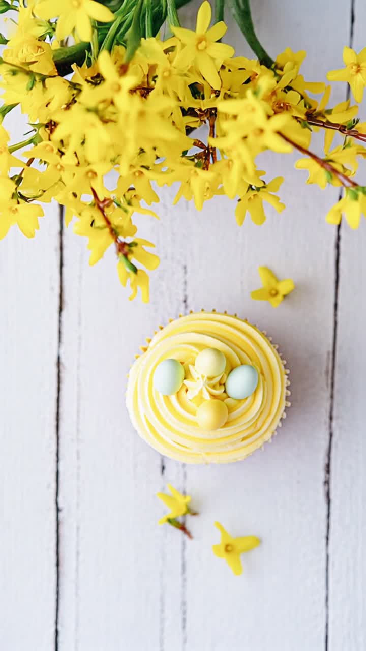 Yellow Easter Cupcakes with Spring Flowers