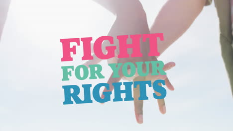 animation of fight for your rights over hands of lesbian couple outroors