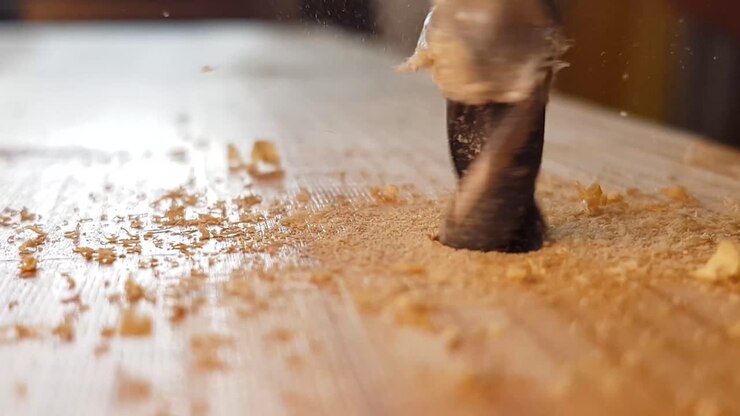 Closeup of drilling into the wood