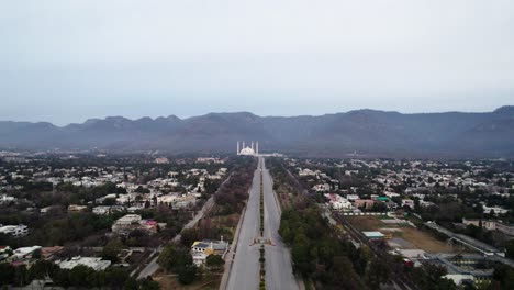 morning aerial view of faisal mosque from a distance islamabad pakistan 2023, drone footage of famous landmark of islamabad pakistan, video taken early morning