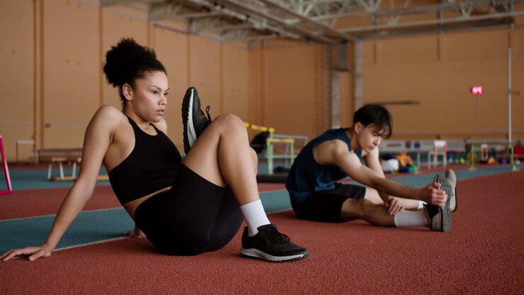 Athletes warming up
