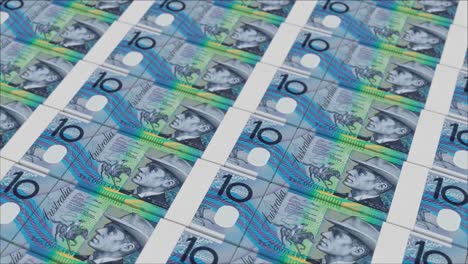 10 australlian dollar banknotes printed by a money press