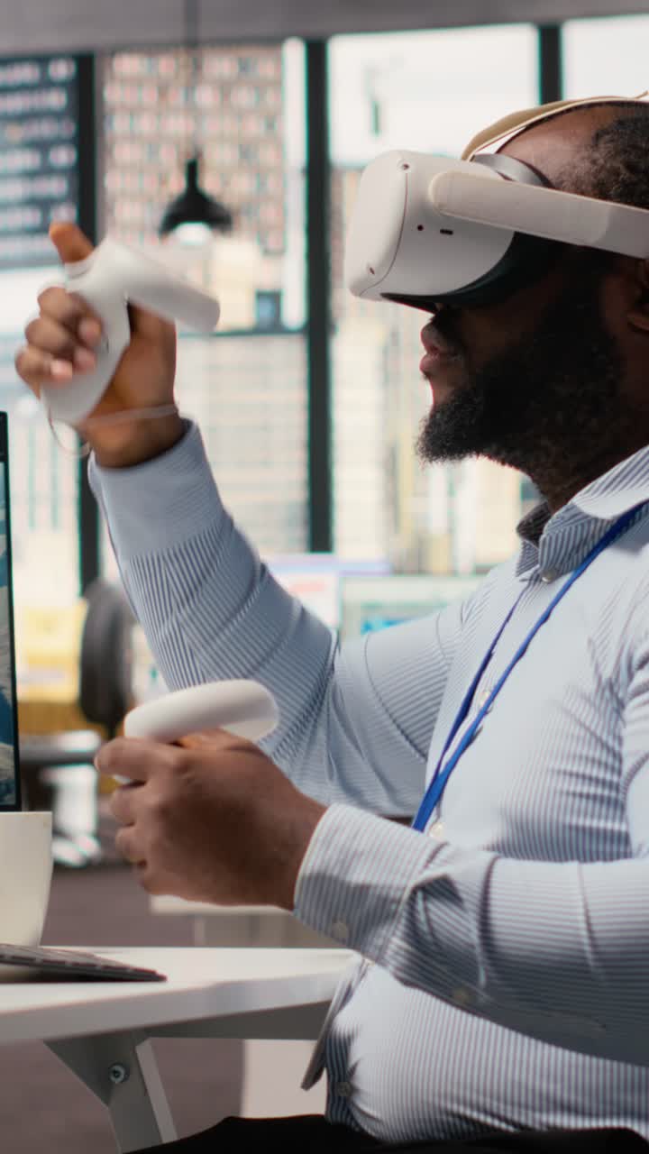 Engineer using virtual reality simulation to do clean energy technology testing