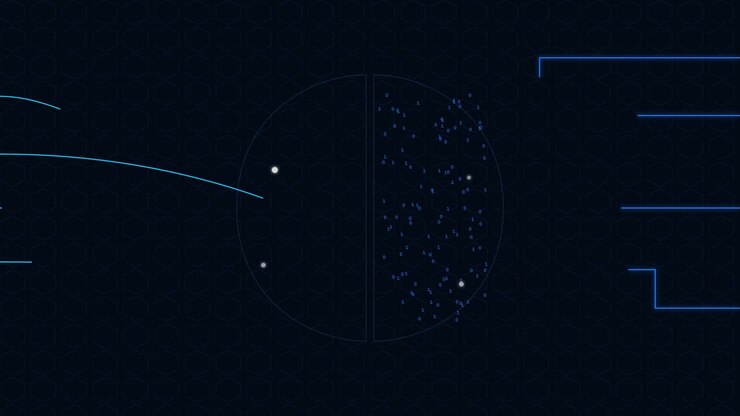 Abstract Digital Interface with Binary Data and Geometric Lines