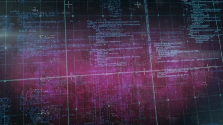 Animation of glowing data processing with markers over grid