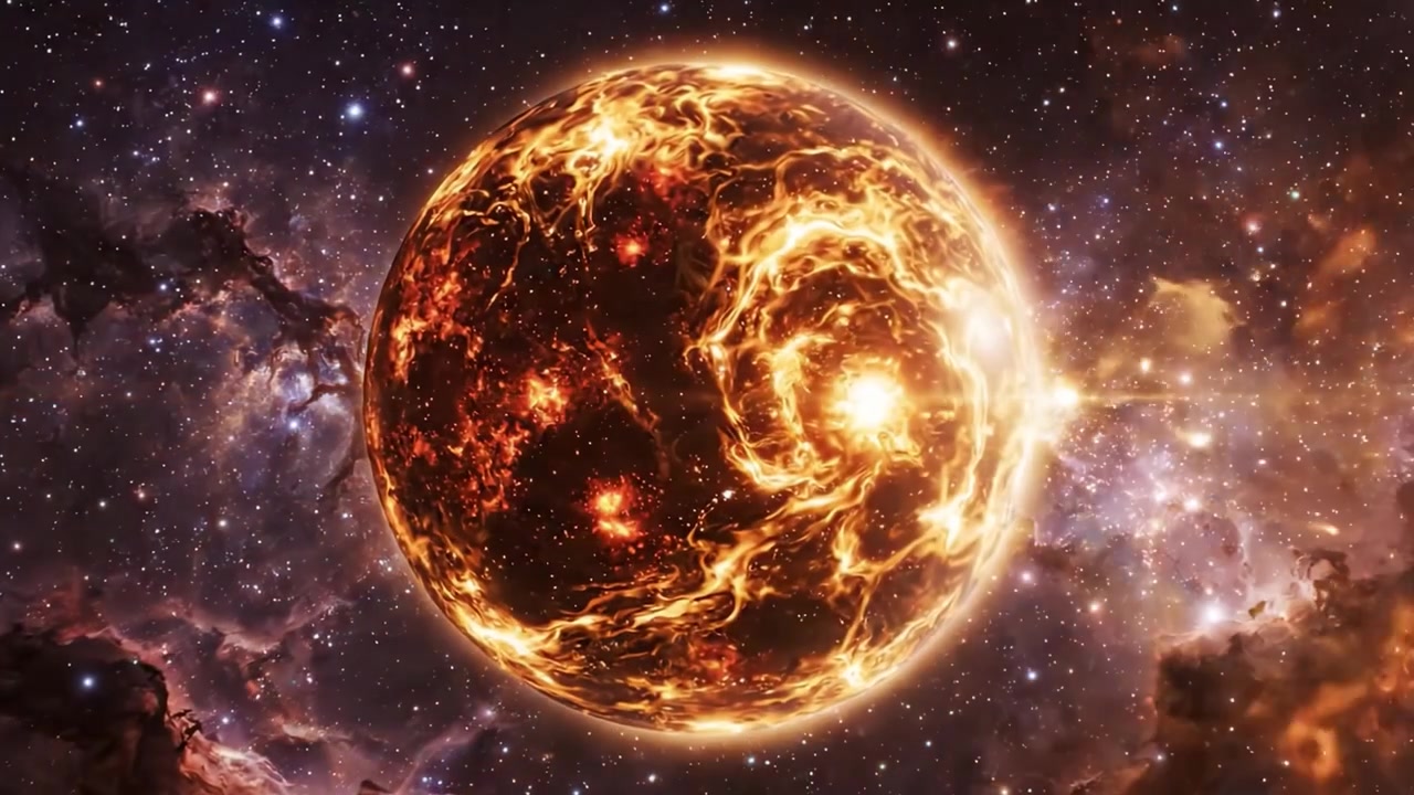 A Stunning Cosmic Transformation: From a Shimmering Burst of Energy to a Fiery Celestial Entity in the Depths of the Universe