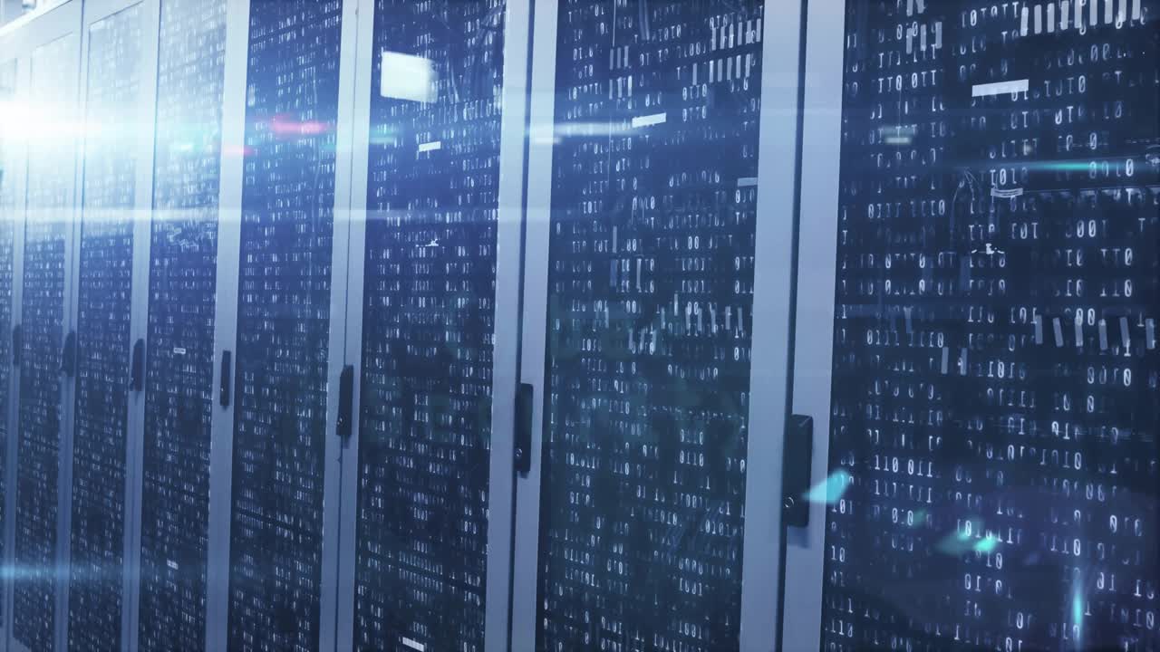 Upon fading cyber security text, cloud-lock HUD rings expanding above server racks securing data