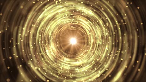 túnel de glamour dorado abstracto de 4k con luces y fondos de bucle de partículas.