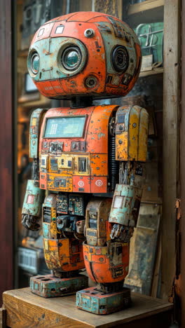 unique vintage robot sculpture on display in an eclectic shop