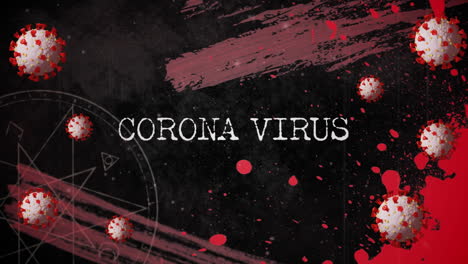 animation of falling covid 19 cells over corona virus text