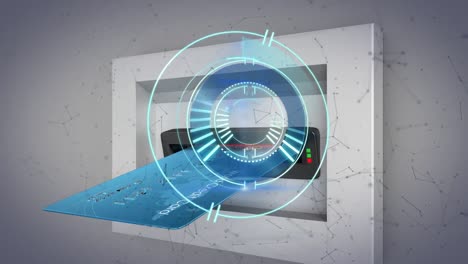 animación del círculo de carga sobre la tarjeta bancaria en el cajero automático