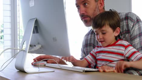 padre e hijo usando una computadora de escritorio