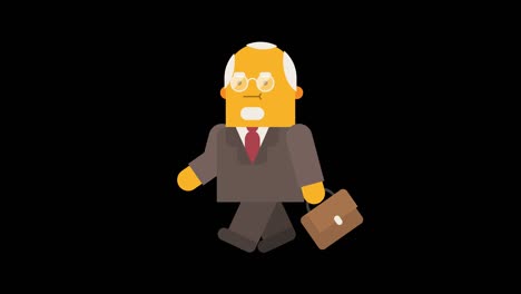 old businessman holds suitcase and walks. alpha channel