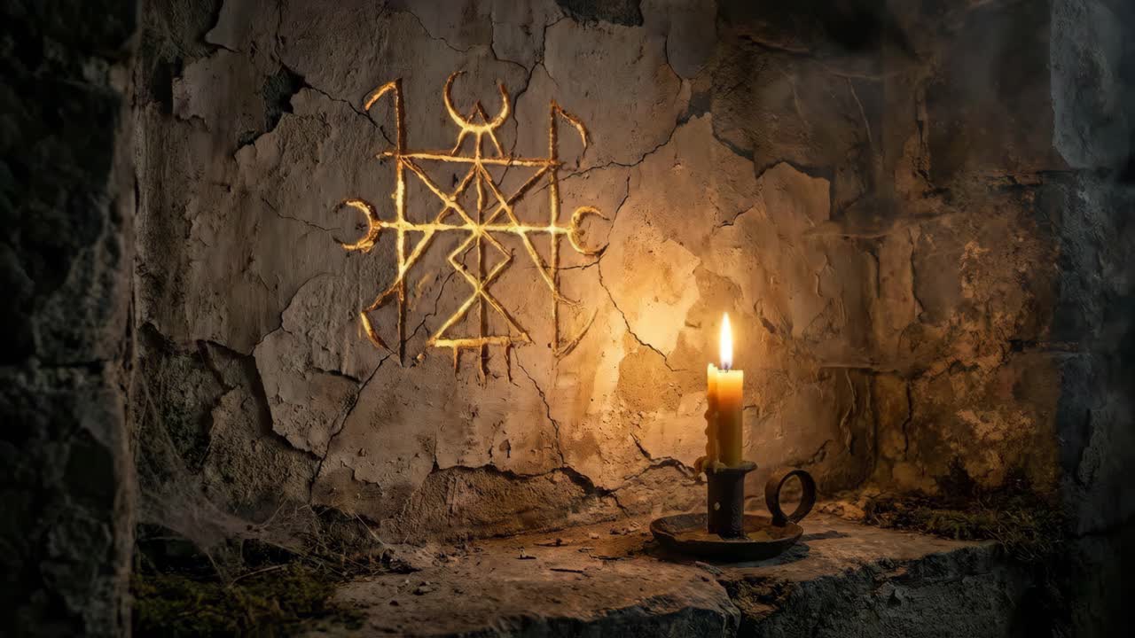 Mysterious Rune Symbol and Candlelight