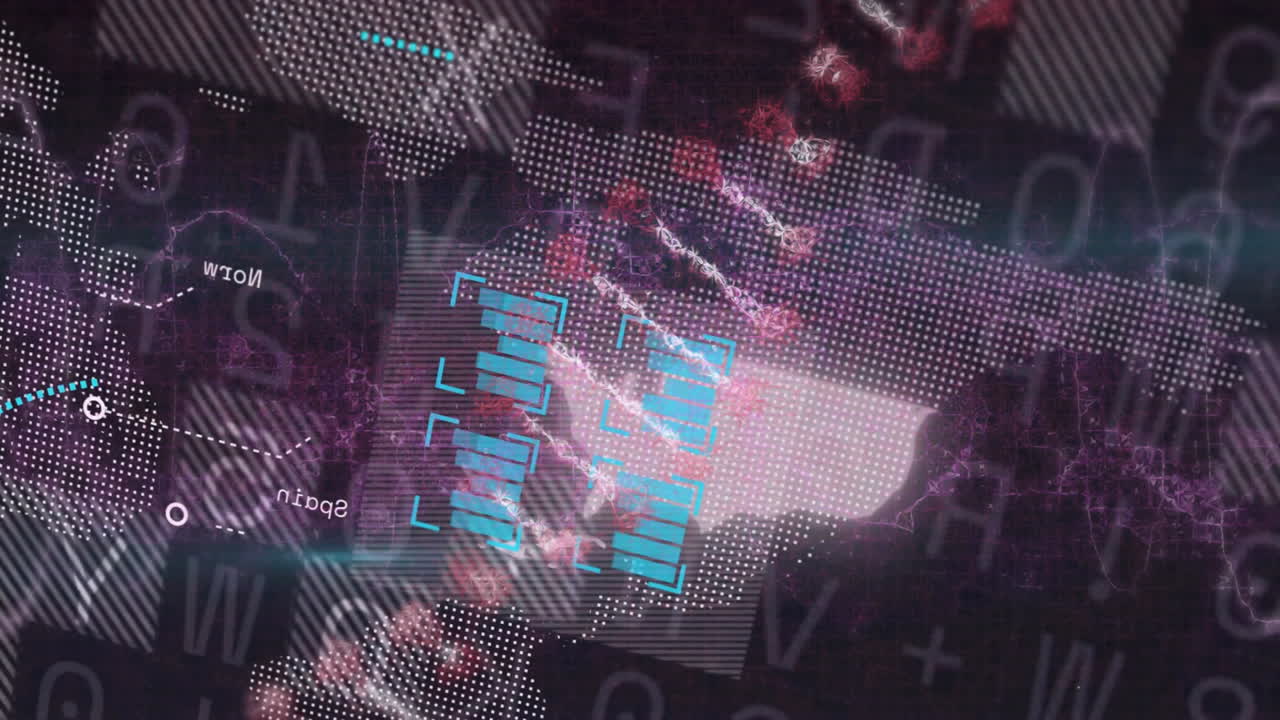 Abstract patterns forming complex digital network animation with data visualizations