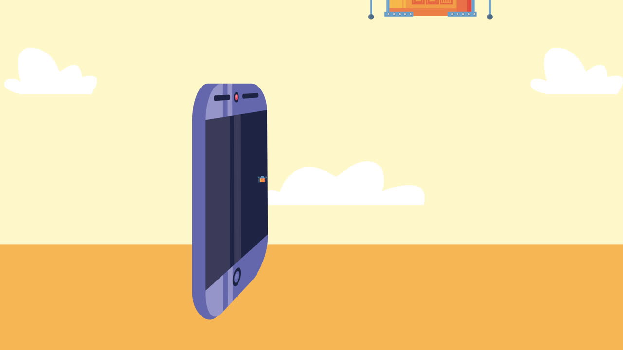 드론 및 스마트폰 애니메이션에서 배달 서비스 박스