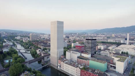 Aerial-view-from-Zurich,-the-capital-and-the-largest-city-in-Switzerland