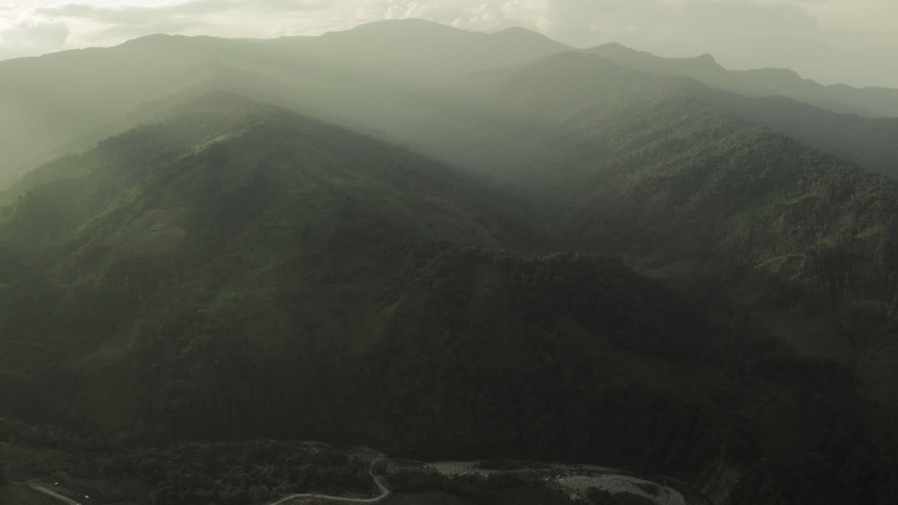 Aerial shot, mountains and jungle of the Amazon, Ecuador, drone.
