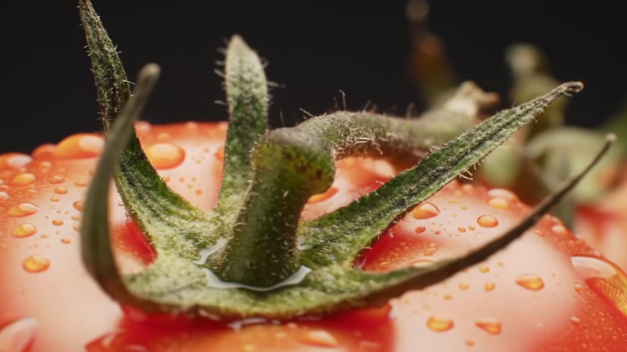 Freshly Harvested Red Tomato With Water Droplets Highlighting Its Texture and Vibrant Color in the Studio