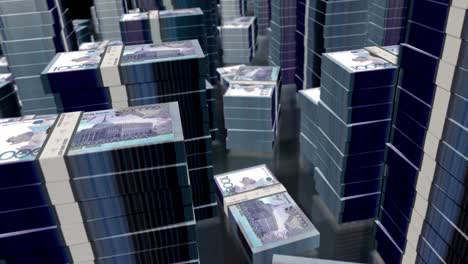 vuelo 3d sobre el dinero tenge de kazajistán paquetes de billetes animación de bucle