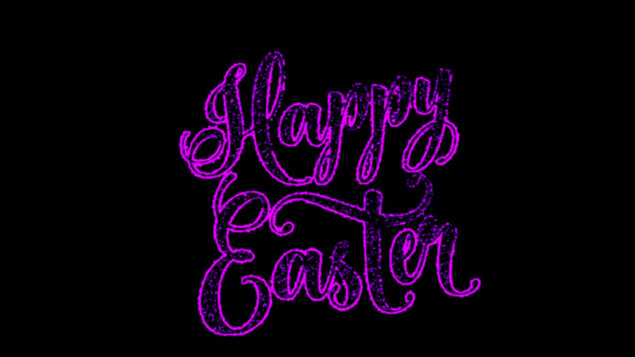 Happy Easter seamless animation with neon lines. Video 4K animation of glowing neon abstraction Easter holiday on black background.