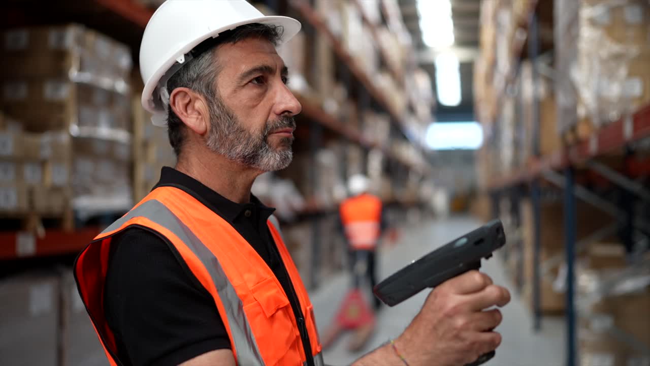 trabajadores del almacén escaneando el inventario