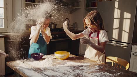 kids having fun baking in the kitchen