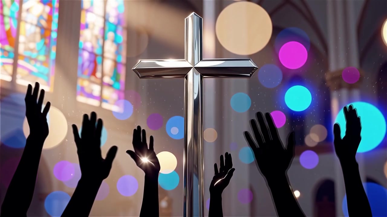 Cruz Cristã Luz Celestial Fundo de Adoração