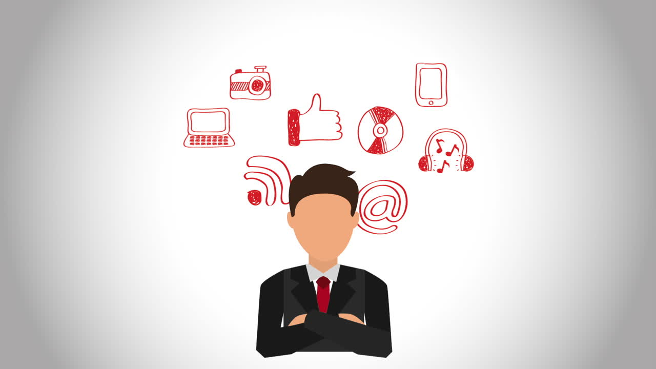 디지털 기술에 둘러싸인 사업가