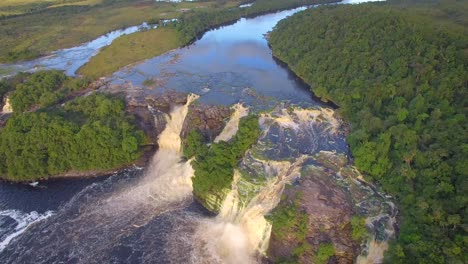 birds eye view of the canaima's lagoon waterfalls, in bolivar, venezuela