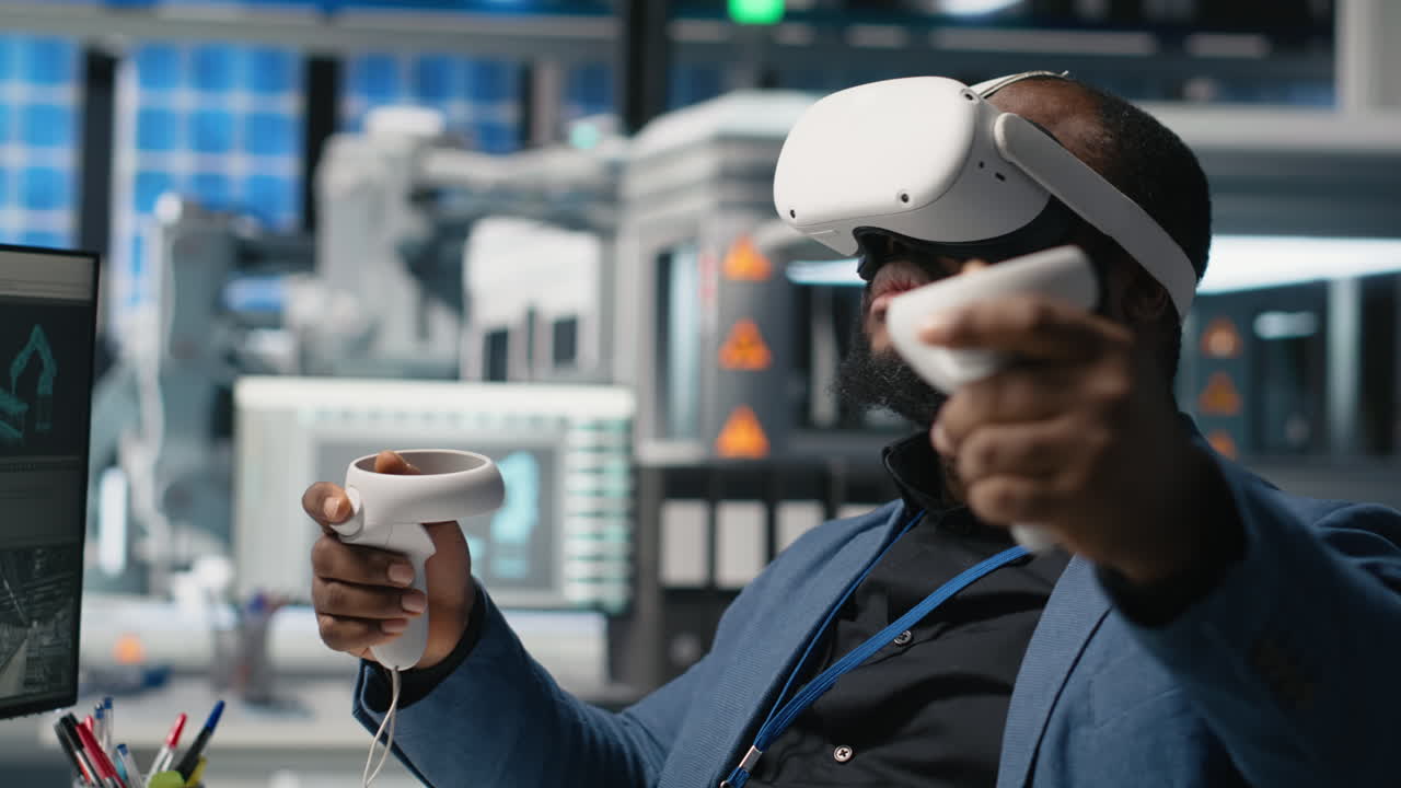 Engineer uses VR headset in engineering design