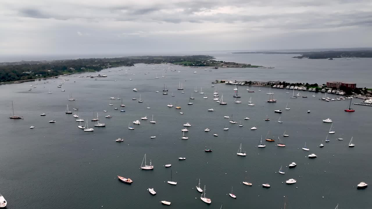 sailboats in the bay at newport rhode island aerial