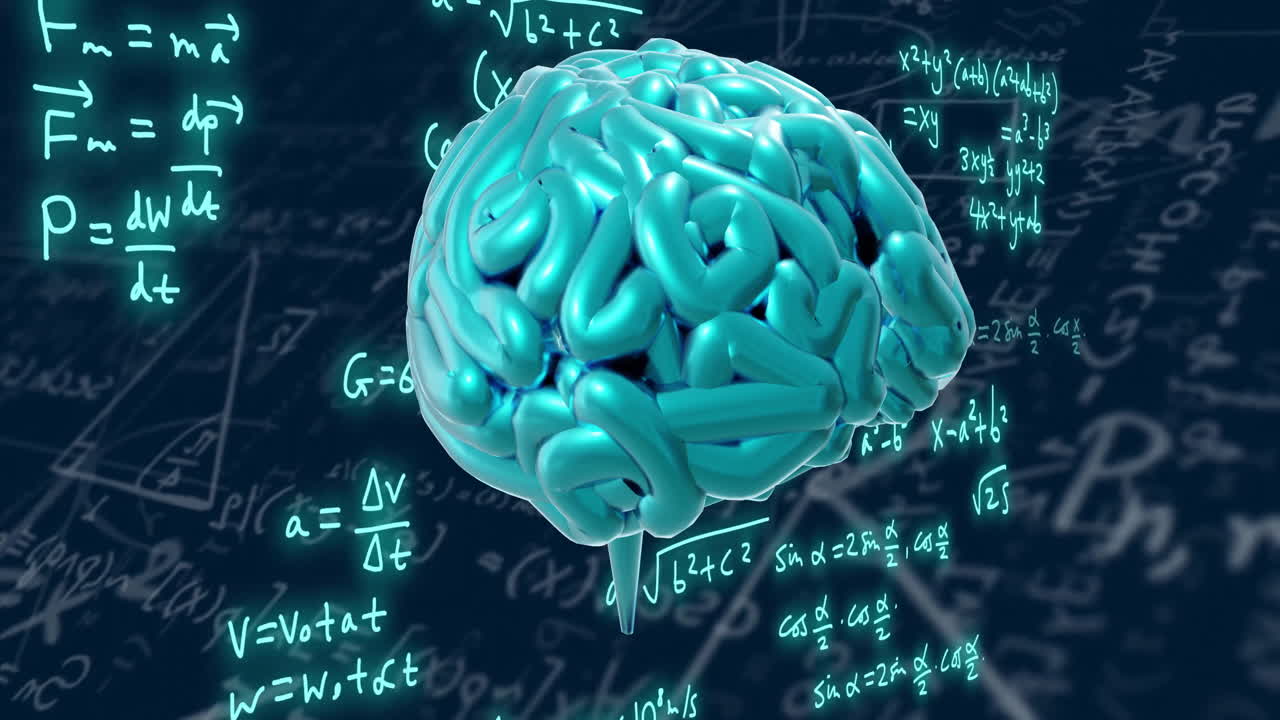 Brain animation over mathematical equations and formulas