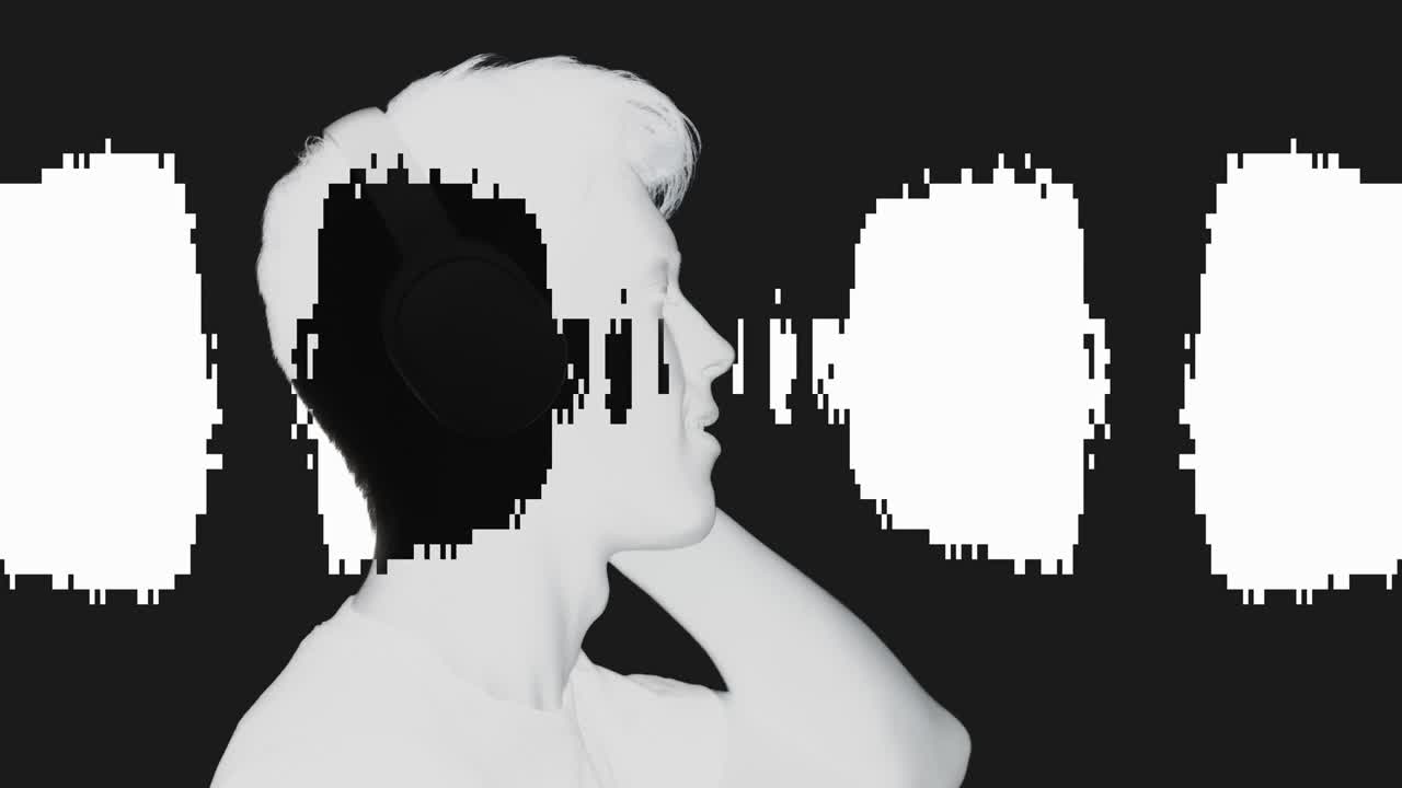 이중 노출 실루 이라이저 dj 헤드폰