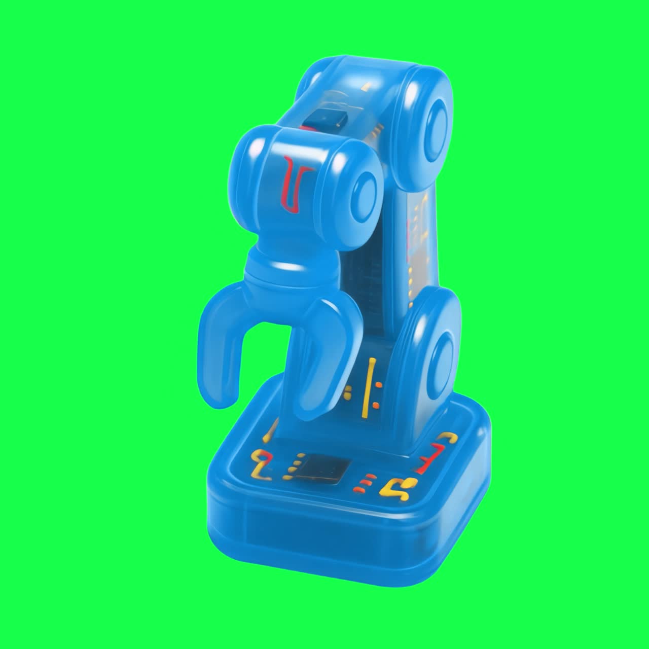 Animazione tecnologica di un braccio robotico blu futuristico, video 4K trasparente, green screen