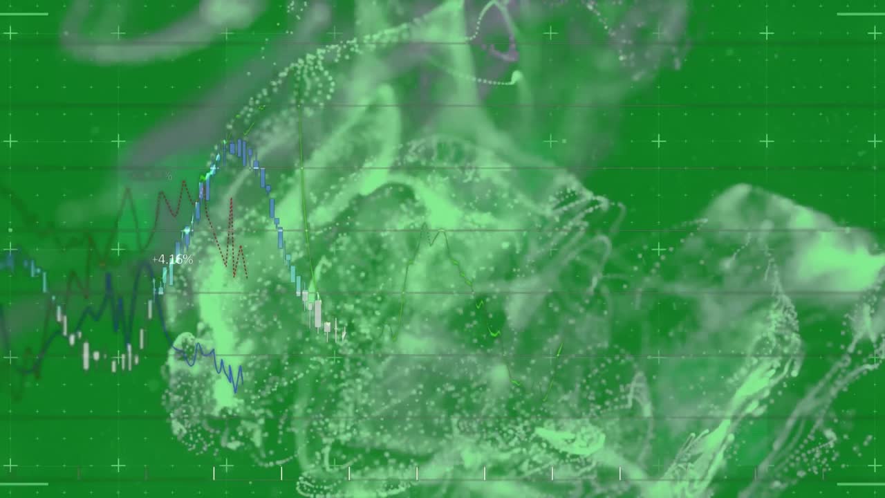 녹색 배경 위에서 움직이는 파동의 애니메이션
