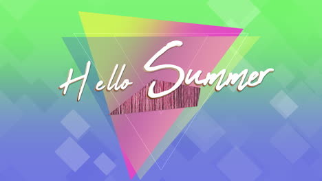 hello summer on wood and gradient triangles on neon color