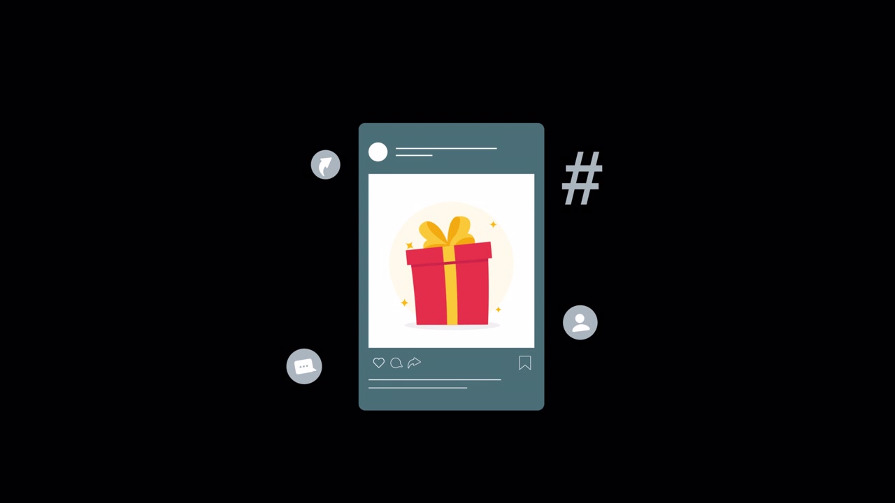 Publicación animada en redes sociales con un icono de caja de regalo