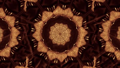 vj loop - glowing and rotating kaleidoscope creating random geometric patterns in orange