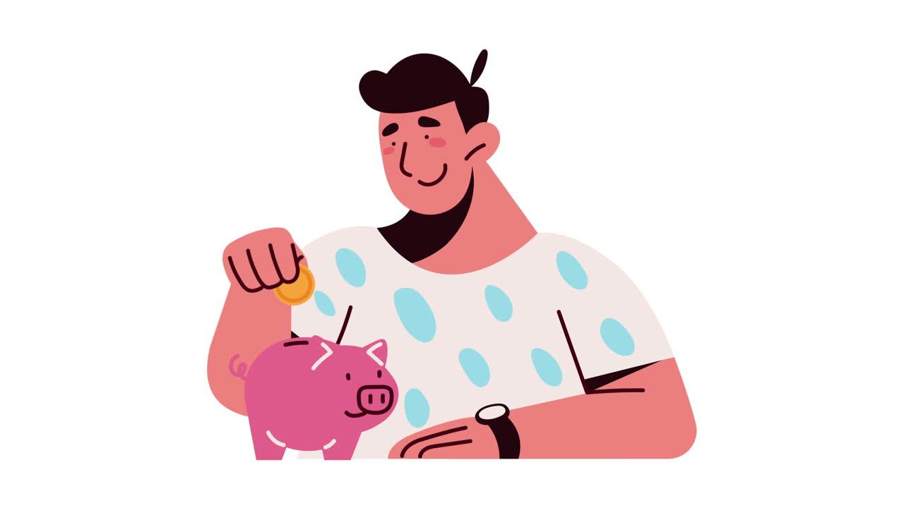 man with piggy savings economy animation