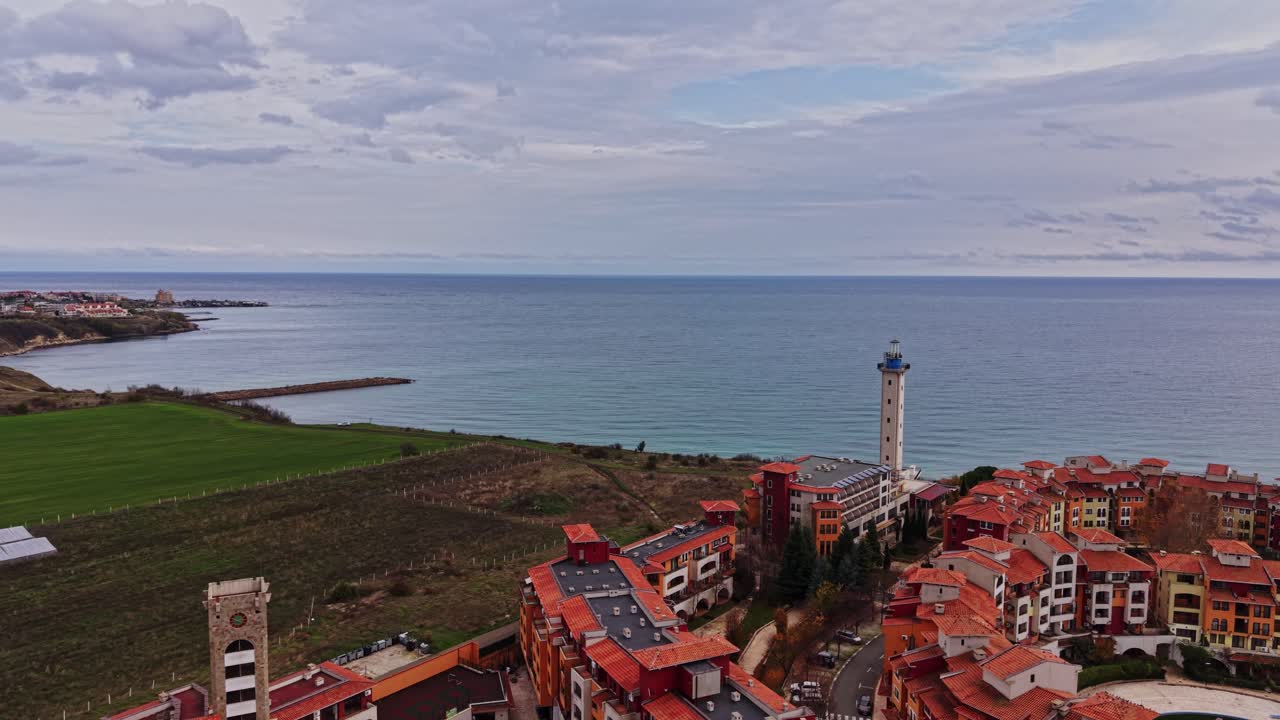 Aerial view of a coastal Bulgarian village and its landscape