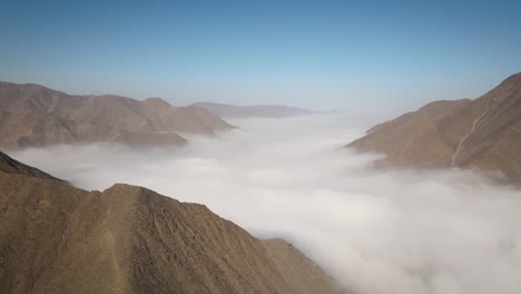 una foto de un dron de montañas y un lecho de nubes en el valle de santa eulalia en perú