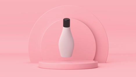 4k resolution video: white cosmetic tube rotating over pink cylinders products stage pedestal on a pink background loop animation