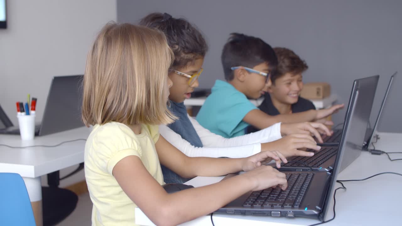 School pupils working on task together