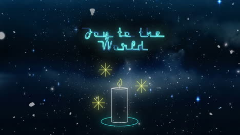 animation of season's greetings text over candle and snow falling
