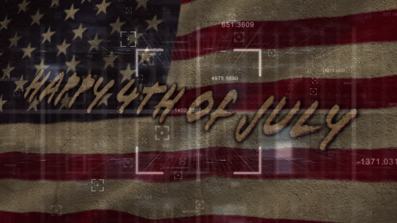 미국  ⁇ 발 패턴 위의 독립기념일 텍스트의 애니메이션