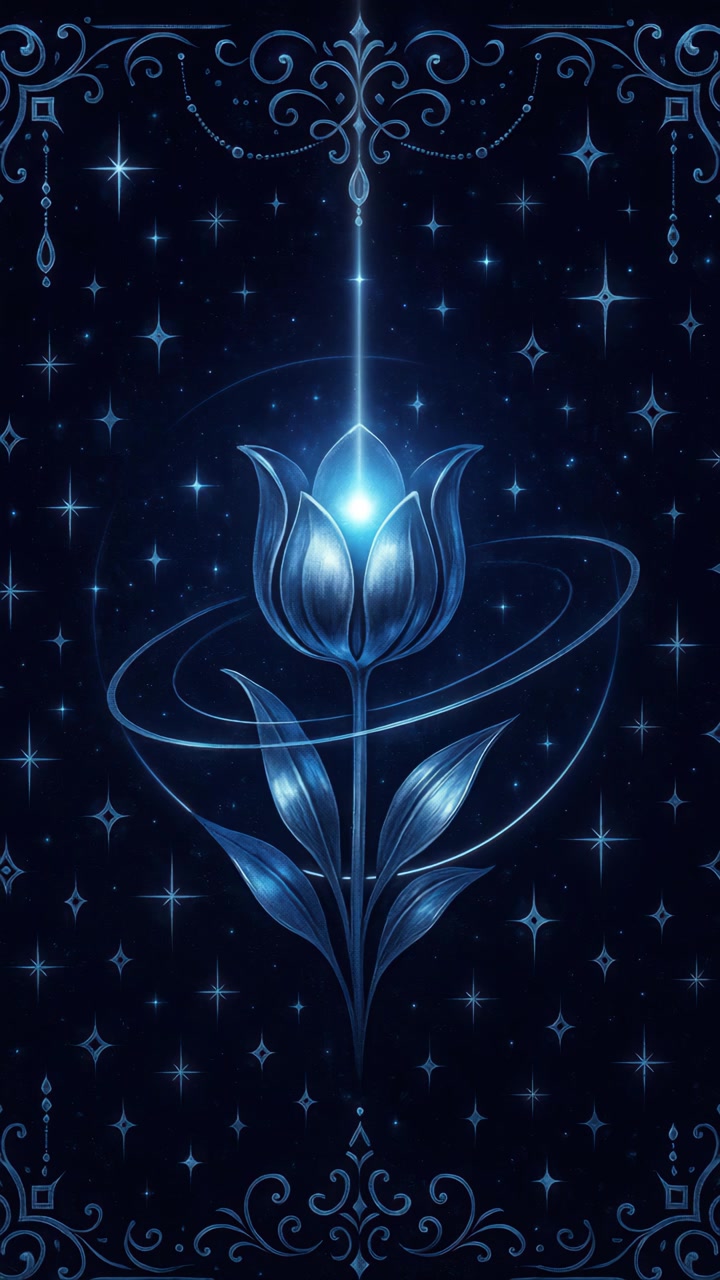 Fiore blu magico e luminoso nel cielo notturno cosmico