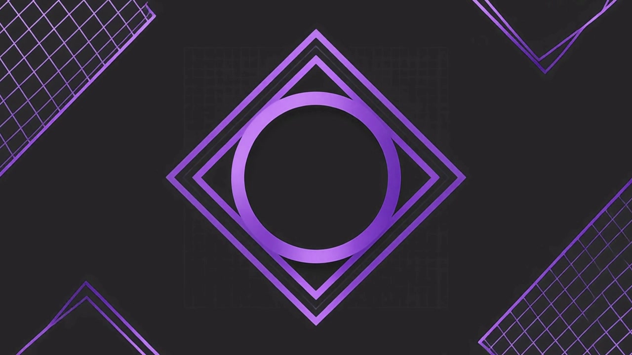 Animazione geometrica in stile Retro Synthwave con forme viola luminose