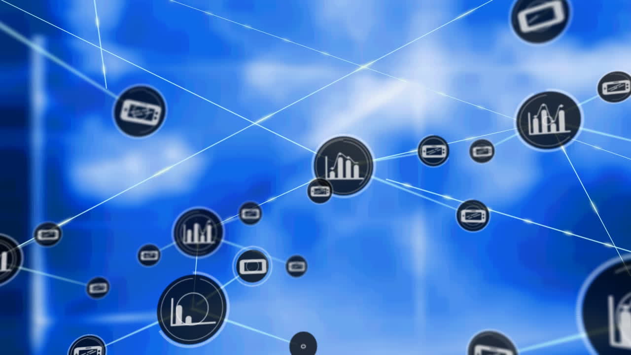 animación de la red de conexiones sobre fondo azul