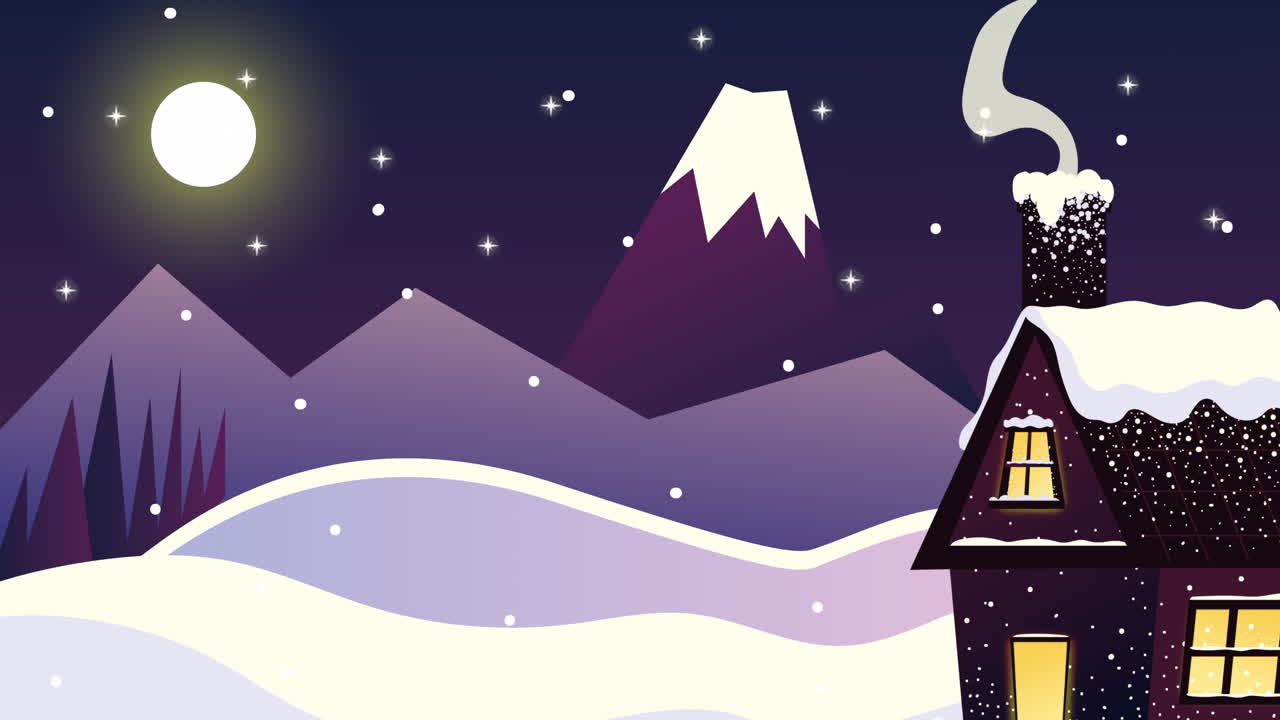 hermosa casa de madera en el paisaje nevado en la escena nocturna